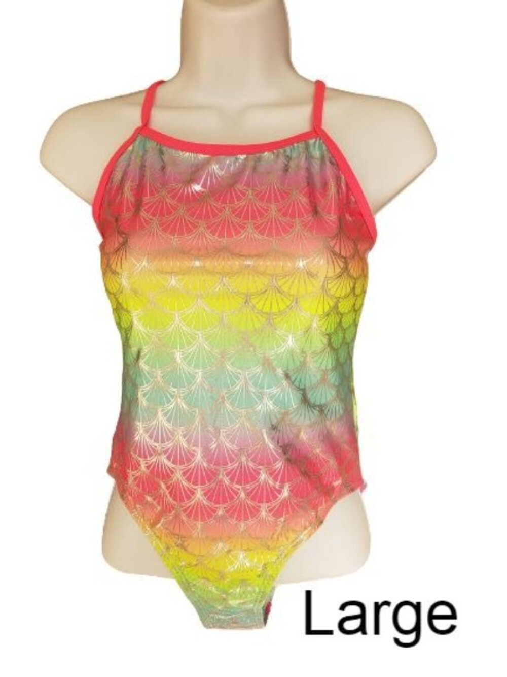 Wonder Nation Girls L Swimsuit One Piece Pink Metallic Shells Strappy Back New